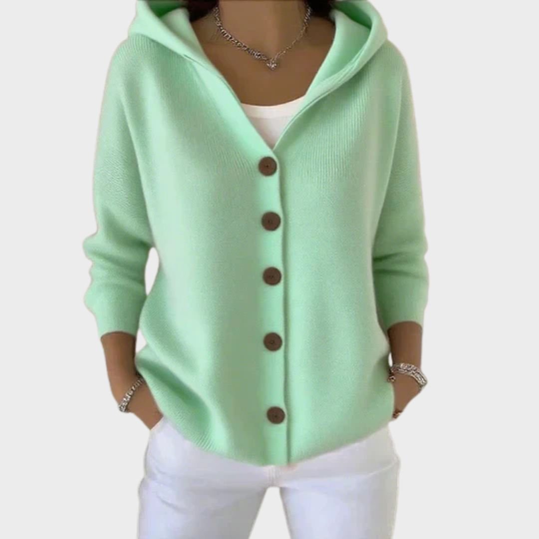 Cardigan à Capuche Femme Tricot Boutons Coupe Décontractée Pull Casual Automne Hiver - Hiverline