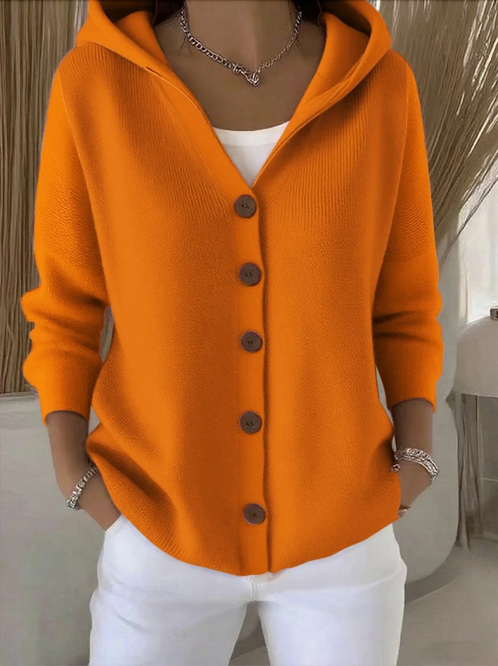 Cardigan à Capuche Femme Tricot Boutons Coupe Décontractée Pull Casual Automne Hiver - Hiverline
