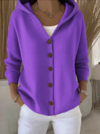 Cardigan à Capuche Femme Tricot Boutons Coupe Décontractée Pull Casual Automne Hiver - Hiverline