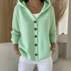 Cardigan à Capuche Femme Tricot Boutons Coupe Décontractée Pull Casual Automne Hiver - Hiverline