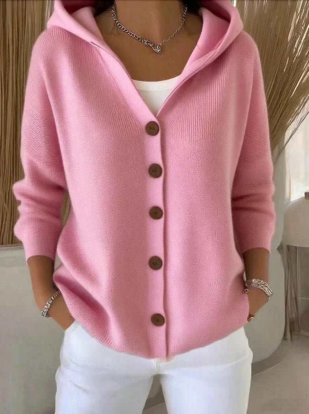 Cardigan à Capuche Femme Tricot Boutons Coupe Décontractée Pull Casual Automne Hiver - Hiverline