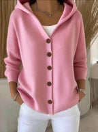 Cardigan à Capuche Femme Tricot Boutons Coupe Décontractée Pull Casual Automne Hiver - Hiverline