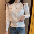 Cardigan Femme à Manches Longues Pull Court Tricoté Boutons Dorés Style Coréen Casual - Hiverline