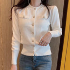 Cardigan Femme à Manches Longues Pull Court Tricoté Boutons Dorés Style Coréen Casual - Hiverline