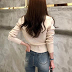 Cardigan Femme à Manches Longues Pull Court Tricoté Boutons Dorés Style Coréen Casual - Hiverline