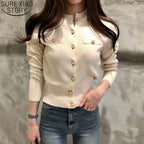 Cardigan Femme à Manches Longues Pull Court Tricoté Boutons Dorés Style Coréen Casual - Hiverline
