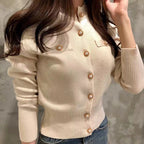 Cardigan Femme à Manches Longues Pull Court Tricoté Boutons Dorés Style Coréen Casual - Hiverline