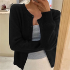 Cardigan Femme Boutonné Col Rond Tricot Doux Coupe Courte Casual Automne Hiver - Hiverline