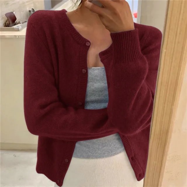 Cardigan Femme Boutonné Coupe Croppée Décontractée Col Rond Tricot Doux - Hiverline