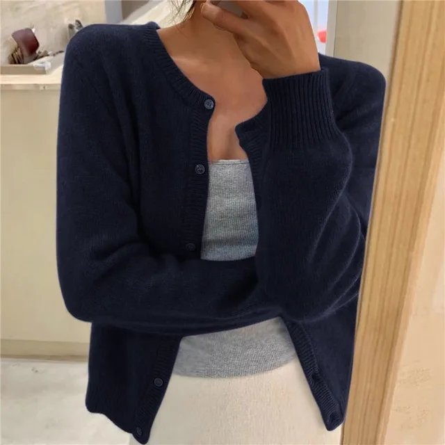 Cardigan Femme Boutonné Coupe Croppée Décontractée Col Rond Tricot Doux - Hiverline