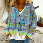 Cardigan Femme Col en V Broderies Florales Rayures Multicolores - Hiverline