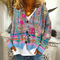 Cardigan Femme Col en V Broderies Florales Rayures Multicolores - Hiverline