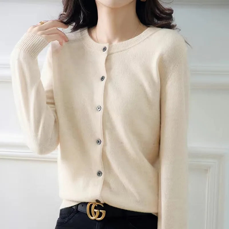 Cardigan Femme Col Rond Boutonné Tricoté Casual Automne Hiver - Hiverline