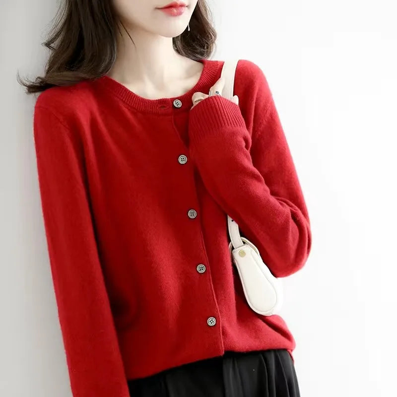 Cardigan Femme Col Rond Boutonné Tricoté Casual Automne Hiver - Hiverline