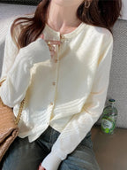 Cardigan Femme Col Rond Boutons Dorés Manches Longues Style Coréen Casual - Hiverline