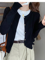 Cardigan Femme Col Rond Boutons Dorés Manches Longues Style Coréen Casual - Hiverline