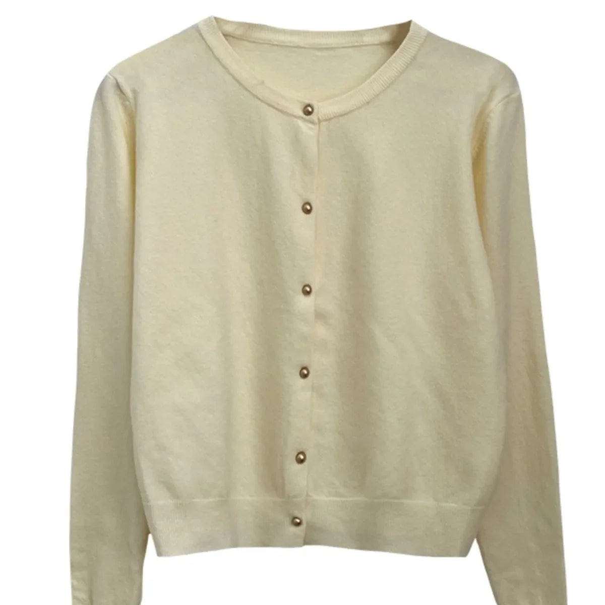 Cardigan Femme Col Rond Boutons Dorés Manches Longues Style Coréen Casual - Hiverline