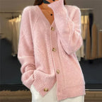 Cardigan Femme Col V Boutonné Maille Torsadée Oversize - Hiverline