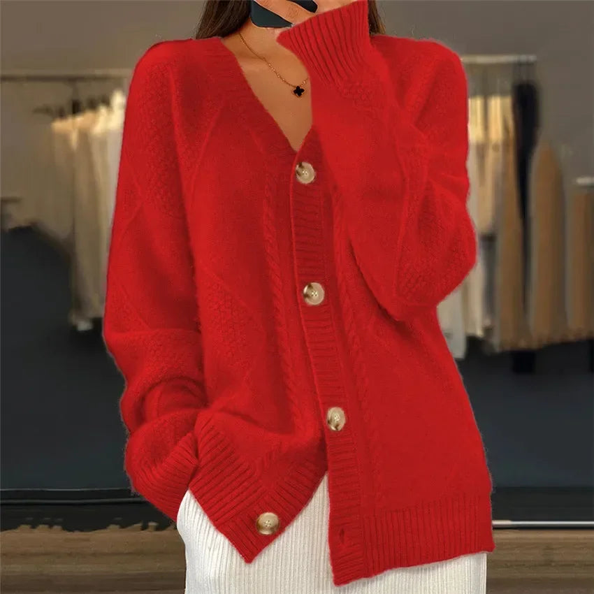Cardigan Femme Col V Boutonné Maille Torsadée Oversize - Hiverline