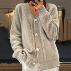 Cardigan Femme Col V Boutonné Maille Torsadée Oversize - Hiverline