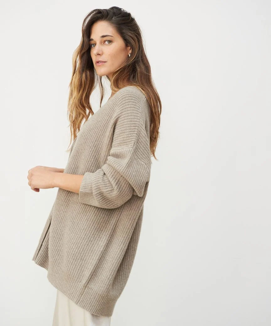 Cardigan Femme Col V Oversize Tricot Épais Casual Hiver - Hiverline