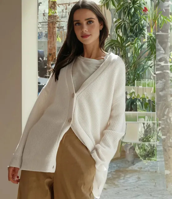 Cardigan Femme Col V Oversize Tricot Épais Casual Hiver - Hiverline