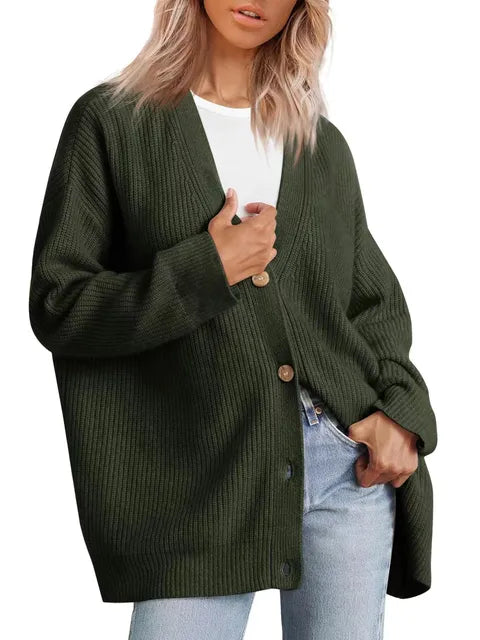 Cardigan Femme Col V Oversize Tricot Épais Casual Hiver - Hiverline
