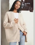 Cardigan Femme Col V Oversize Tricot Épais Casual Hiver - Hiverline