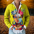 Cardigan Femme Imprimé Artistique Boutonné Col Revers Décontracté Automne - Hiverline