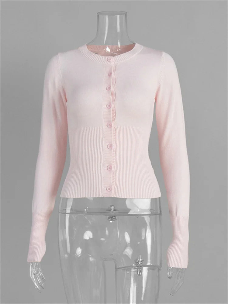 Cardigan Femme Manches Longues Côtelé Court Boutonné Casual Automne - Hiverline