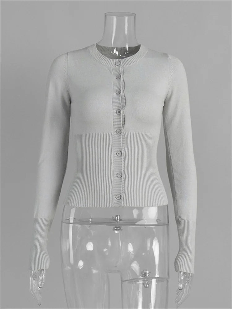 Cardigan Femme Manches Longues Côtelé Court Boutonné Casual Automne - Hiverline