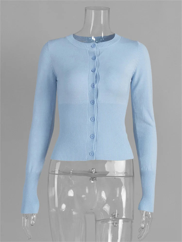 Cardigan Femme Manches Longues Côtelé Court Boutonné Casual Automne - Hiverline