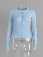 Cardigan Femme Manches Longues Côtelé Court Boutonné Casual Automne - Hiverline