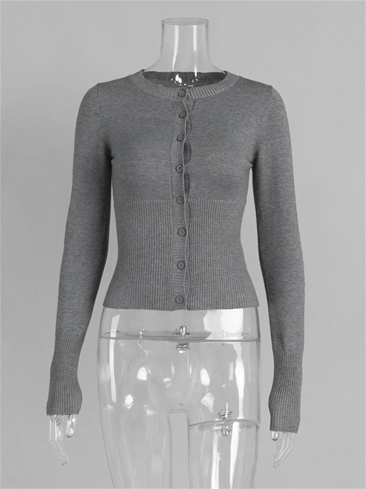 Cardigan Femme Manches Longues Côtelé Court Boutonné Casual Automne - Hiverline