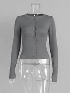 Cardigan Femme Manches Longues Côtelé Court Boutonné Casual Automne - Hiverline