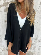 Cardigan Femme Ouvert Col V Loose Manches Mi-Longues Casual Superposition Quotidienne - Hiverline