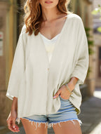 Cardigan Femme Ouvert Col V Loose Manches Mi-Longues Casual Superposition Quotidienne - Hiverline