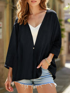 Cardigan Femme Ouvert Col V Loose Manches Mi-Longues Casual Superposition Quotidienne - Hiverline