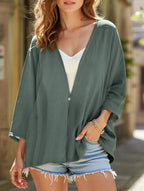 Cardigan Femme Ouvert Col V Loose Manches Mi-Longues Casual Superposition Quotidienne - Hiverline