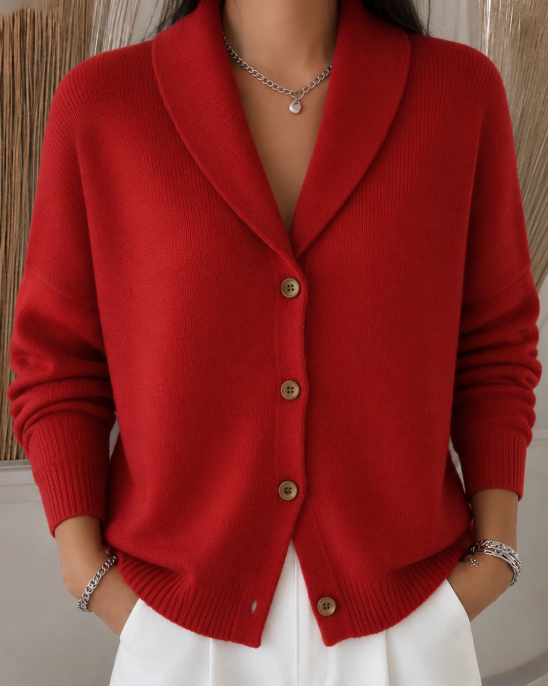 Cardigan Femme Tricoté à Col et Boutons Coupe Décontractée Pull Casual - Hiverline