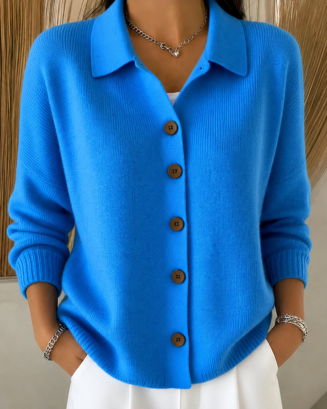 Cardigan Femme Tricoté à Col et Boutons Coupe Décontractée Pull Casual - Hiverline