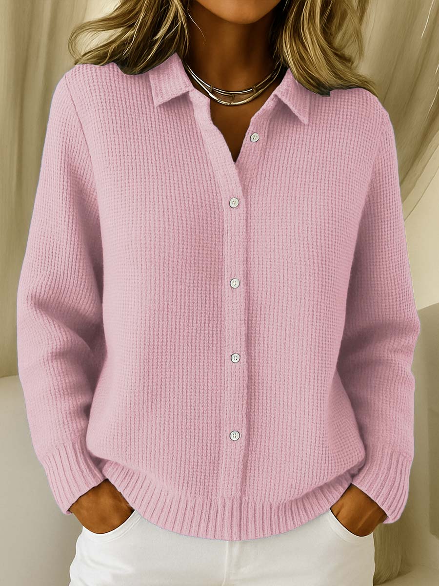 Cardigan Femme Tricoté Boutonné Col Chemise Coupe Décontractée Casual Hiver - Hiverline