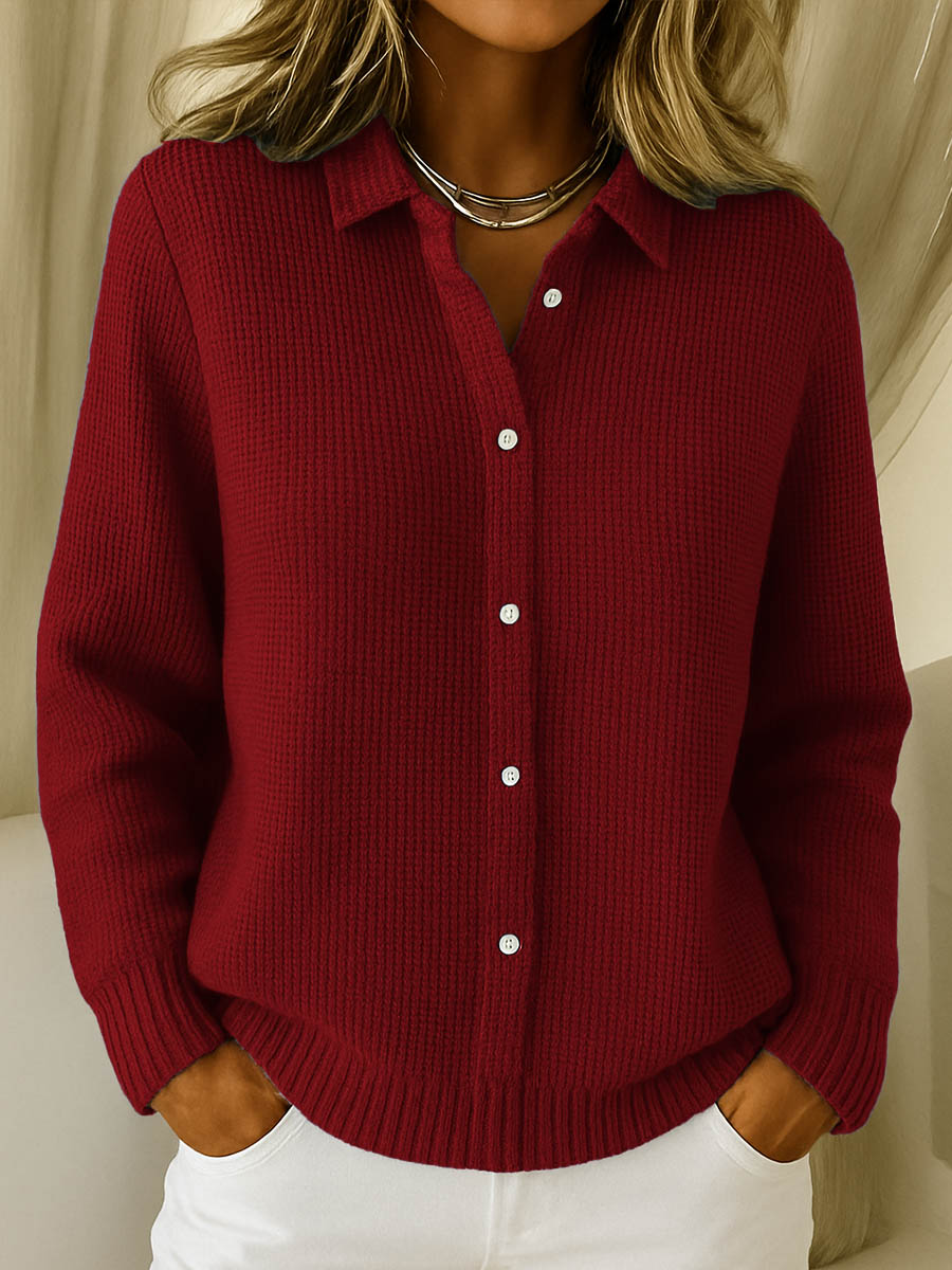 Cardigan Femme Tricoté Boutonné Col Chemise Coupe Décontractée Casual Hiver - Hiverline