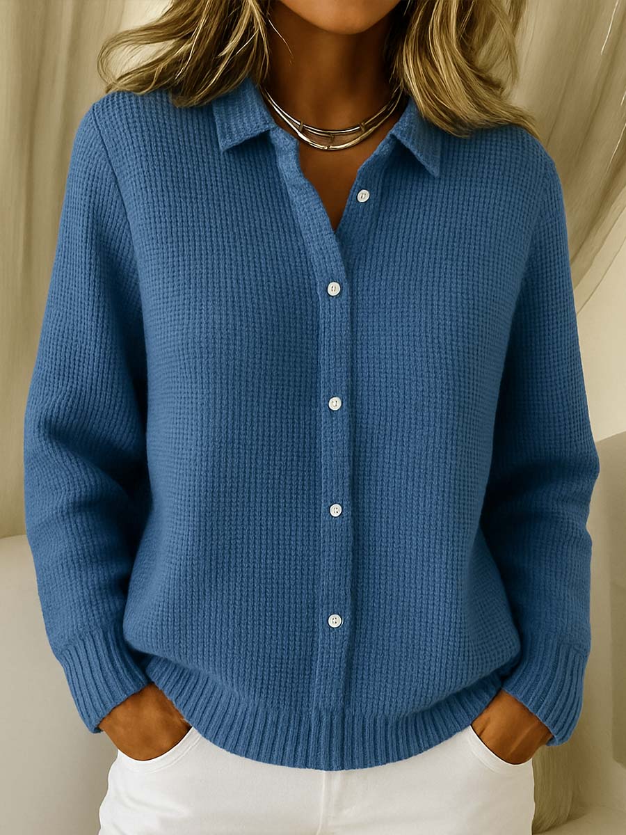 Cardigan Femme Tricoté Boutonné Col Chemise Coupe Décontractée Casual Hiver - Hiverline