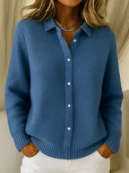 Cardigan Femme Tricoté Boutonné Col Chemise Coupe Décontractée Casual Hiver - Hiverline