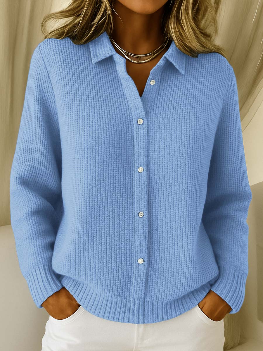 Cardigan Femme Tricoté Boutonné Col Chemise Coupe Décontractée Casual Hiver - Hiverline