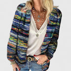 Cardigan Femme Tricoté Multicolore Rayures Ouvert Décontracté Casual Hiver - Hiverline