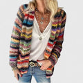 Cardigan Femme Tricoté Multicolore Rayures Ouvert Décontracté Casual Hiver - Hiverline