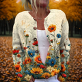 Cardigan Femme Vintage Fleuri Boutonné Tricot Casual Automne Hiver - Hiverline