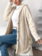 Cardigan Long à Capuche Femme Boutons Polaire Sherpa Oversize Cocooning Hiver - Hiverline